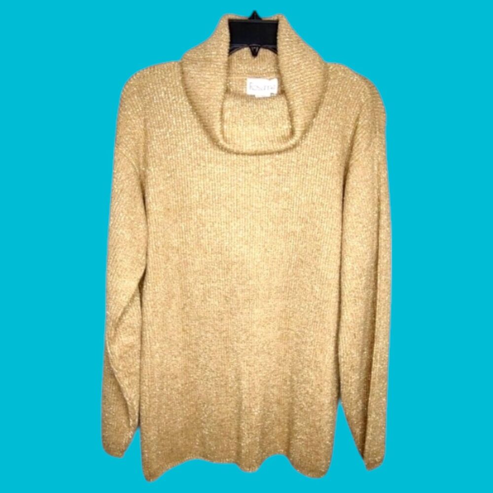 Vintage Rosanna Gold Shimmery Retro Glam Size Medium Ladies Turtleneck Sweater
